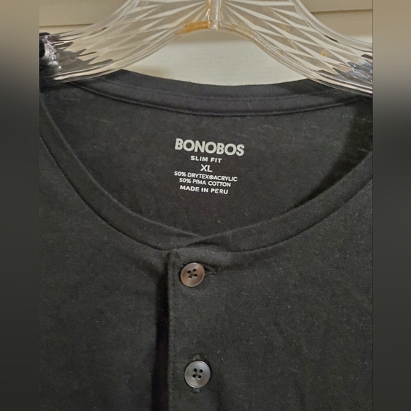 Bonobos Mens Prima Cotton Long Sleeve Henley Shirt Black Size XL - Picture 3 of 7